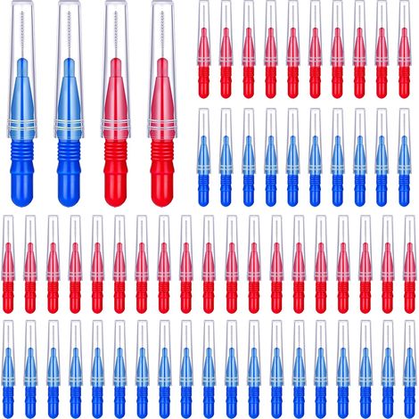 Brosse Interdentale - 100 Pièces 2 Tailles (50 x 3 mm Rouges + 50 x 2 mm Bleues) pour Nettoyage entre les Dents - Adaptée aux Appareils Dentaires et Implants (1/5)