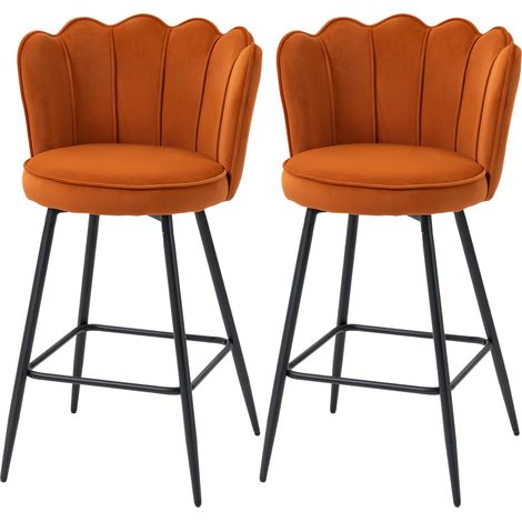Set of Two VelvetFeel Lotus Bar Stools Orange (1/5)