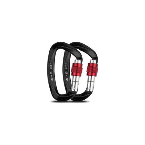 Kletterkarabiner, 2 Stück, selbstsichernder Karabiner, Aluminium-Edelstahl-D-Ring-Karabiner zum Klettern und Abseilen, Hunde sperren, Hängemattenschaukel, Zelt, große Größe, schwarz (1/5)