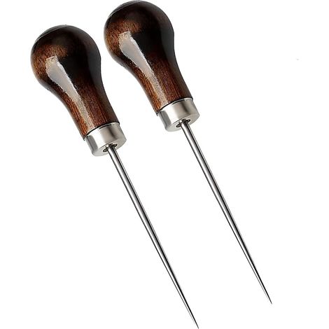 BEBUSINGOTO 2 piezas punzones de madera con forma de calabaza para coser, herramienta afilada para perforar cuero, manualidades de cuero y bricolaje. (1/5)