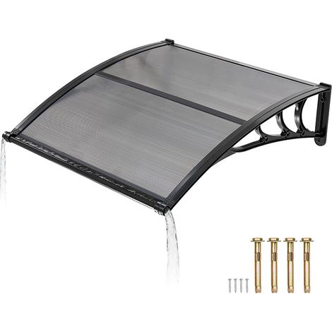 Auvent de porte d'entrée, 96,5 x 101,6 cm, auvent extérieur avec drainage et support en ABS, protection contre la pluie, la neige et le soleil, auvent de porte en polycarbonate pour porche ou terrasse (1/5)