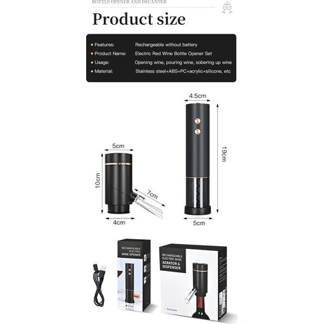 (Coffret ouvre-vin) Carafe électrique rechargeable avec pompe à vide rapide, ouvre-vin automatique, aérateur de vin, carafe électronique rapide (1/5)