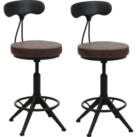 [NUNCA USADO] Juego de 2 taburetes de bar HHG-590, taburete giratorio de bar industrial regulable en altura, cuero sintético y metal, marrón-negro