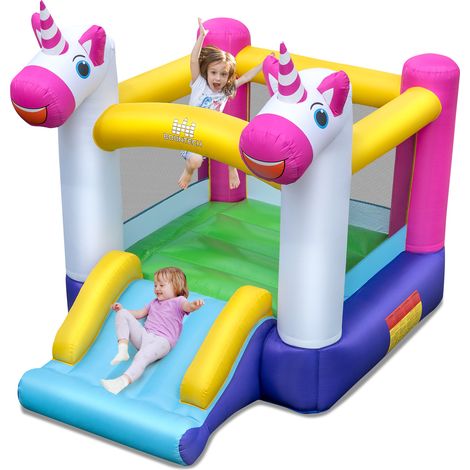 Costway – Château gonflable 2 en 1 avec toboggan – Surface de saut 142 x 142 cm – Capacité 100 kg – Pour enfants 3-12 ans – Tissu Oxford résistant (1/5)