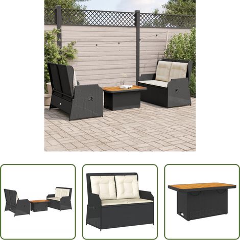 Liegeplatz -  3-tlg. Garten-Lounge-Set mit Kissen Schwarz Poly Rattan (1/5)