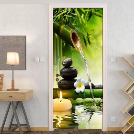 3D Sticker de Porte Zen Photo Mural Effect Stickers Muraux PVC Imperméable Papier Peint pour Chambre Salle de Bain Cuisine Décoration 77x200cm (1/5)