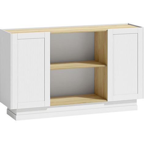 Buffet à 2 étagères ouvertes 133 x 35 x 79,7 cm Naturel et blanc,133 x 35 x 79,7 cm Naturel et blanc (1/5)