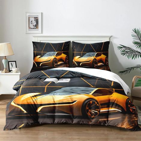 Ensemble de literie design voiture de course pour enfants 220x240 cm microfibre avec 2 taies d'oreiller