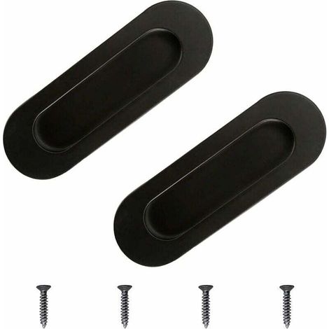 Poignées d'armoire, 2 poignées de porte coulissante encastrées à chasse d'eau en acier inoxydable noir, ovale, pour armoires de tiroir (1/4)