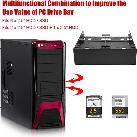 Support de montage pour ordinateur OImaster permettant de convertir un disque dur/SSD 2,5"/3,5" en baie de lecteur de disquettes 5,25". (1/5)
