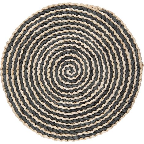 Set de table rond en paille motif cercles style bohème beige et noir Ø 35 x 1 cm - PANGIVO