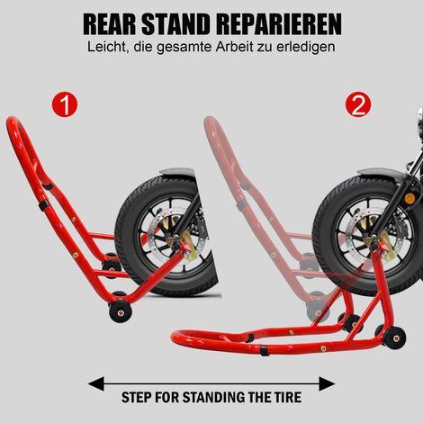 Support moto combiné avant/arrière, capacité 200 kg, lève-moto double usage, compatible Yamaha, Honda, Kawasaki, Suzuki – rouge, kit de levage (1/5)