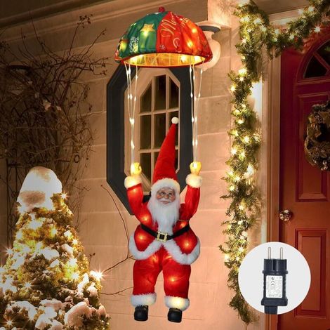 LED string lights with parachute Santa, 8 Christmas light modes with timer, memory function, hanging Christmas lights for indoor and outdoor window decoration (white)