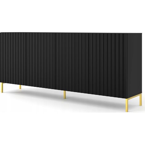 Commode de rangement Meuble universel noir mat 200x87x42cm VAGUE sur pieds avec 4 portes
