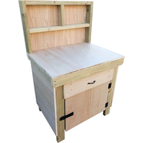 Wooden MDF top storage workbench with lockable cupboard and drawers (V.4) (H-90cm, D-70cm, L-90cm) with back