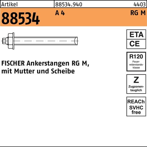 Fischer 10x Tige d'ancrage RG M 16 x 500 mm acier inoxydable A4 - 095713
