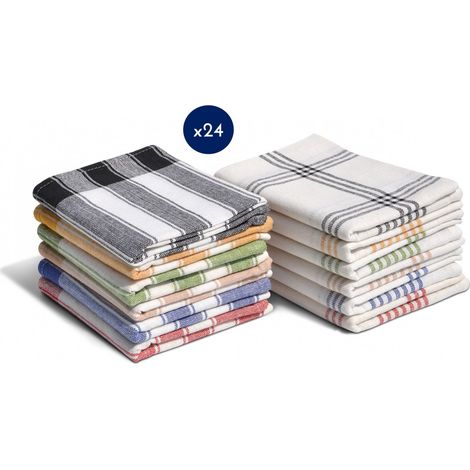 Lot de 24 torchons de cuisine 100% Coton - 50x70 cm Multicolore