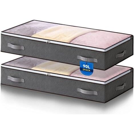 FENOPLASTICASacs de rangement sous le lit de 90 L, lot de 2 sacs pliables pour organiser votre dressing sous le lit, grande capacité avec fenêtre transparente (1/4)