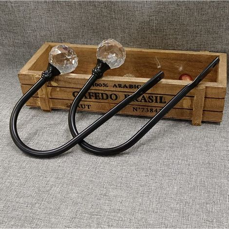 EASYCOMFORT lot de 2 noir Embrasses de rideaux, crochets embrasse avec boule de cristal pour draperie, métal doré, support de rideau décoratif pour la maison, bureau (noir) (1/5)