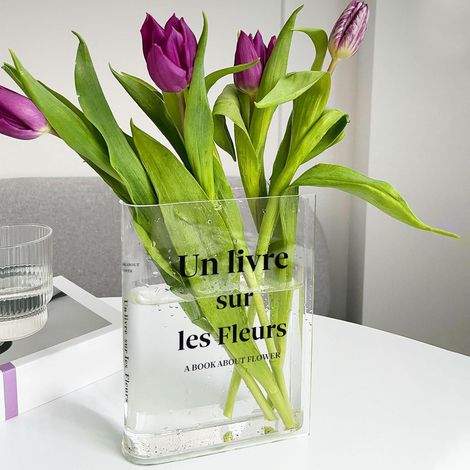 Rechteckige, bruchfeste, transparente Acrylvase in Buchform, ideal für Büros und Wohnzimmer
