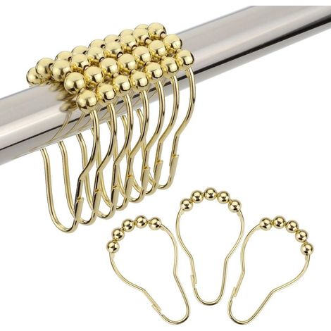 Duschvorhanghaken aus Edelstahl für die Schlafzimmerstange, 12er-Pack, poliertes Gold. (1/5)