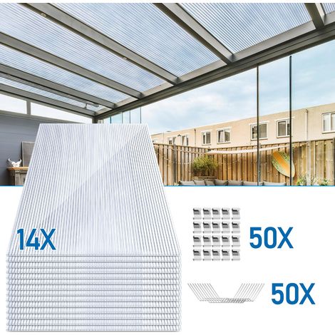 TolleTour 14 lastre alveolari in policarbonato trasparente da 4 mm, 60,5 x 121 cm, 10,25 m², con 50 clip W e 50 clip Z (1/5)