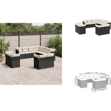 11-tlg. Garten-Sofagarnitur mit Kissen Schwarz Poly Rattan - Gartenmöbel - Outdoor Möbel - Rattan Sofa - Lounge Set - Esszimmergarnitur (1/3)