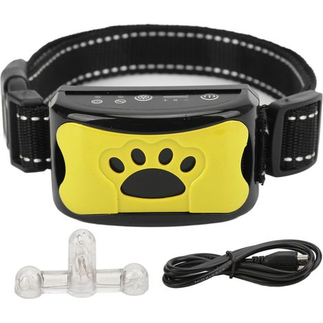 Wiederaufladbares USB-Hundehalsband, wasserdicht, mit einstellbarer Vibration und intelligenter Erkennung gegen Bellen, zitronengelb. (1/5)