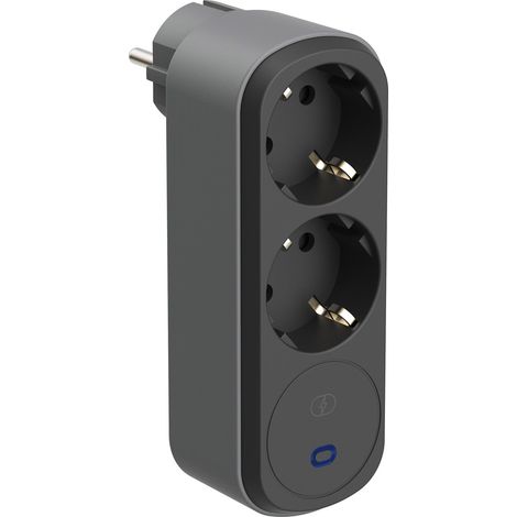 Electraline 55104 Adattatore Doppio Prima 2 Prese 16A (2P+E) Schuko Frontale, con protezione contro le sovratensioni, Multipresa a 2 Prese Schuko, Nero/Grigio (1/5)