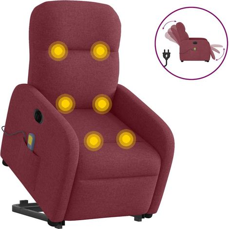 Elektrischer Massagesessel mit Aufstehhilfe Weinrot Stoff