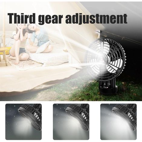 Tragbarer Tischventilator mit integrierter Lampe, USB-aufladbar, zur Kühlung der Luft bei Outdoor-Aktivitäten wie Camping, Reisen, Zelten, Büroarbeit oder Wandern. Ideal für Camping, Reisen, Wandern u (1/5)