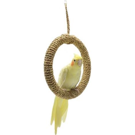 Columpio de juguete para loros hecho a mano con cuerda de hierba. (1/5)