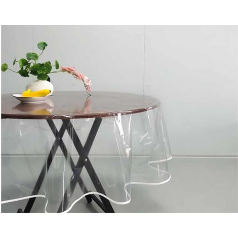 Nappe PVC transparente Ø152 cm, film protection imperméable lavable, facile nettoyage pour table (1/3)