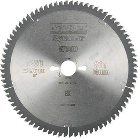 Hoja de sierra fija DEWALT Ø 260 Taladro 30 mm 80 dientes negativos - Para aluminio/plástico - DT4280