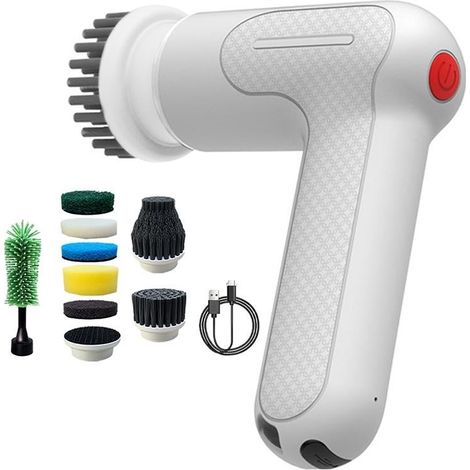 Brosse de nettoyage électrique rotative pour salle de bain et douche avec 9 têtes interchangeables (1/5)