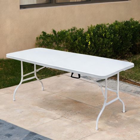 Table de jardin pliante blanche 180 cm avec piétement renforcé (1/5)