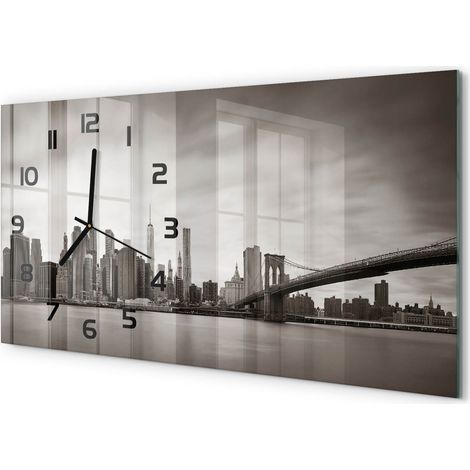 Horloge Murale Contemporaine 60x30 cm Verre Trempé Décoration Salon Manhattan, New York (1/5)