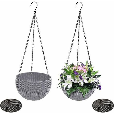 2 Pices (gris) Pots De Fleurs Suspendus En Rotin, Jardin Paniers Suspendus, Jardinire Suspendu, Pot Suspendu Fleurs En Plastique, Pour La Plantat (1/5)