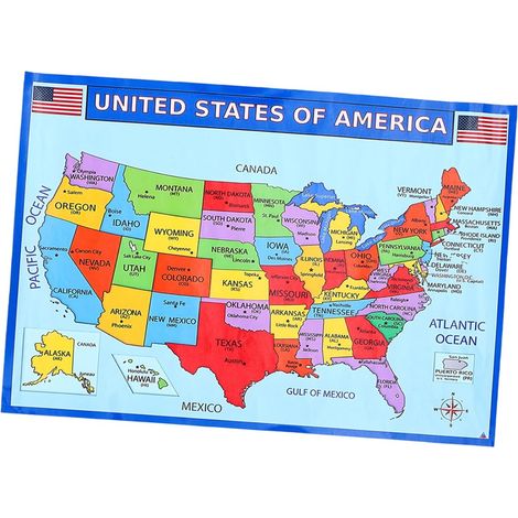 Lehrkarte Usa Karte Wandposter 50x35cm Strapazierfähiges UV