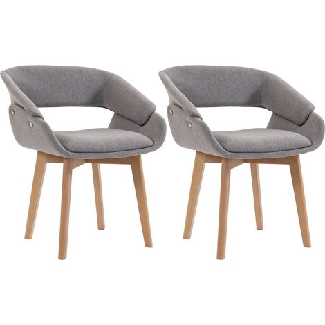 Lot de 2 chaises de salle à manger - HOMCOM - dossier incurvé, pieds en bois de hêtre - tissu effet lin - 58 x 54 x 76 cm - gris (1/5)