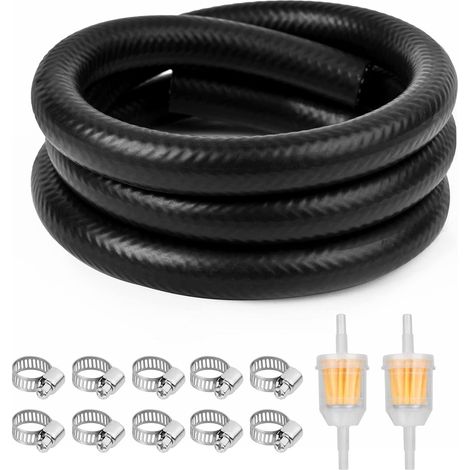 Kit de tuyau d'essence, 2 mètres Ø 6 mm, tuyau de carburant, tuyaux d'essence, avec 10 colliers de serrage et 2 filtres à carburant, kit de tuyau de carburant pour moteur, voiture, tracteur (1/5)