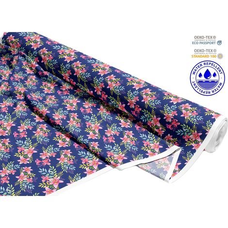 TESSUTI DECORATIVI PER ESTERNI OXFORD - Motivo rose gigli su blu I DR208 (1/5)