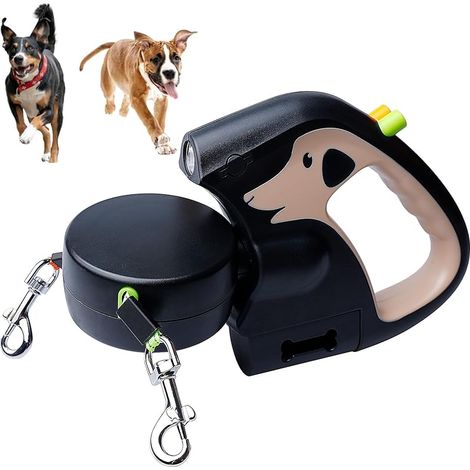 Laisse Double pour Chien 3 M Laisse Chien Enrouleur, Laiss pour Chie Rétractable Double avec Lumière Rétractable 360º, pour Petite Et Moyenne Taille