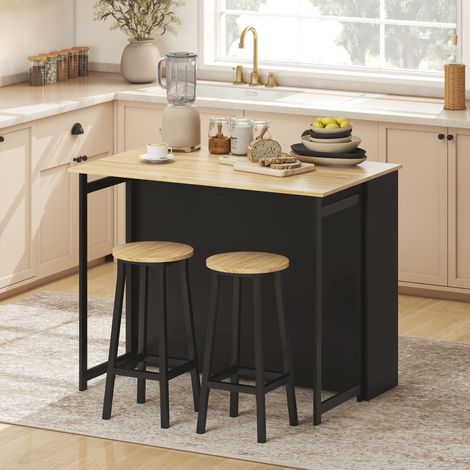 Mesa de bar extensible con alas abatibles, mesa alta de cocina, 1 armario y 4 compartimentos abiertos, 116 x 79,6 x 90,5 cm, negra.