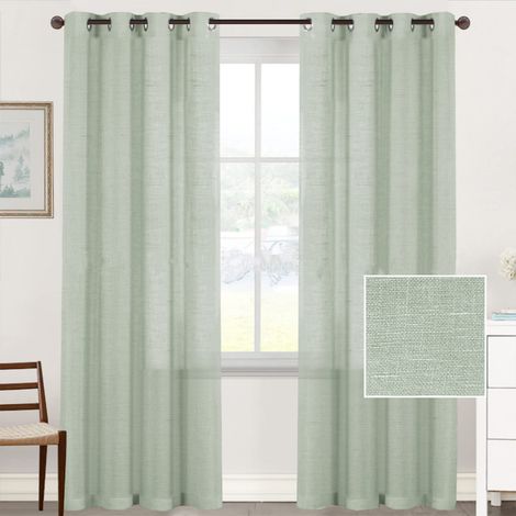 Vert Herbe Rideaux Filet Semi-Transparents à Œillets 2 Pièces 132x274 cm, Sans Tringle, pour Salon Balcon Chambre Salle de Bain (1/5)