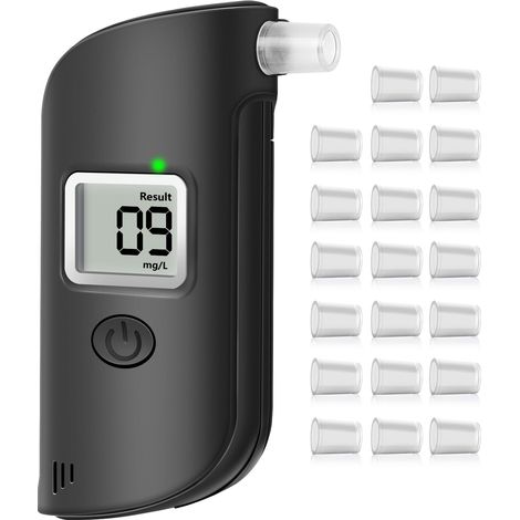 Etilometro elettronico con display digitale LCD, 20 bocchini, alta precisione, etilometro personale per uso domestico e professionale - Nero