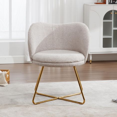 Wahson Accent Chair in Chenille Modern Occasional Tub Chair Elegant Vanity Chair with Gold Crossed Legs for Bedroom Living Room, Beige (1/5)