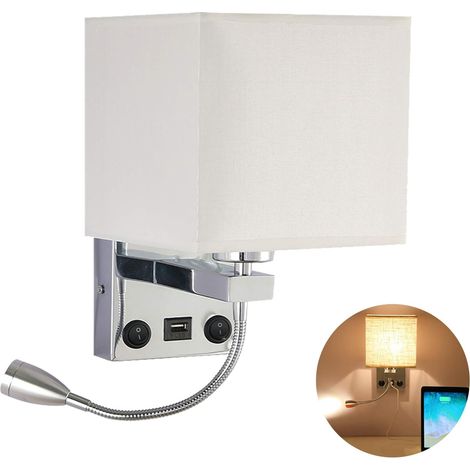 Applique de Chevet, Flexible USB LED Applique Murale Liseuse Chambre Bras Oscillant Titulaire E27 Veilleuse Murale (N'inclut pas les Ampoules) (1with USB Port) [Classe énergétique A+] (1/5)