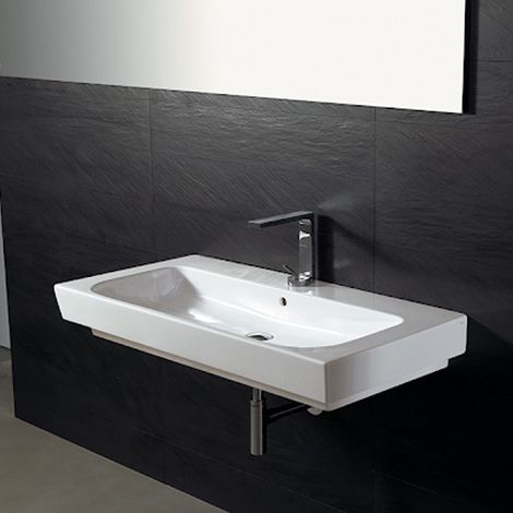 Lavabo ad Incasso 100x50xh15 cm da Appoggio o Sospeso - FORM - Squadrato - In Ceramica - Bianco Lucido (1/5)