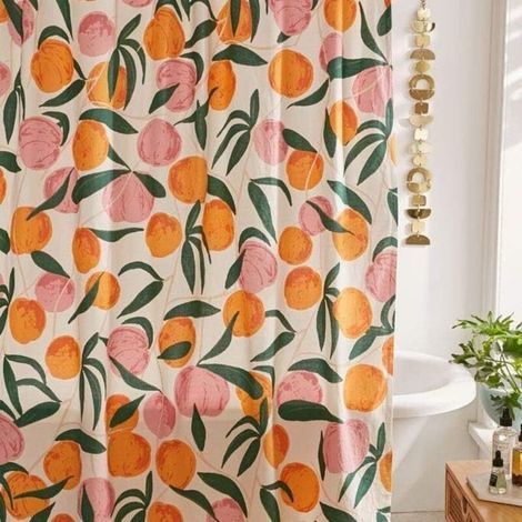 Rideau de Douche Imperméable 180 x 180 cm avec 12 Crochets – Motif Fruits et Fleurs en Rose Pêche pour Salle de Bain (1/5)